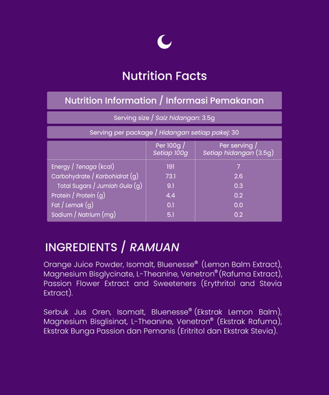 BEWell's Peace Natural  Sleep & Mood Support Nutrition Facts Ingredients